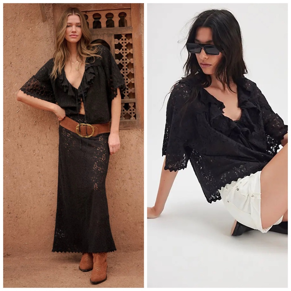 SPELL Lux Lisbon Lace Blouseโ Onyx Black Floral Large